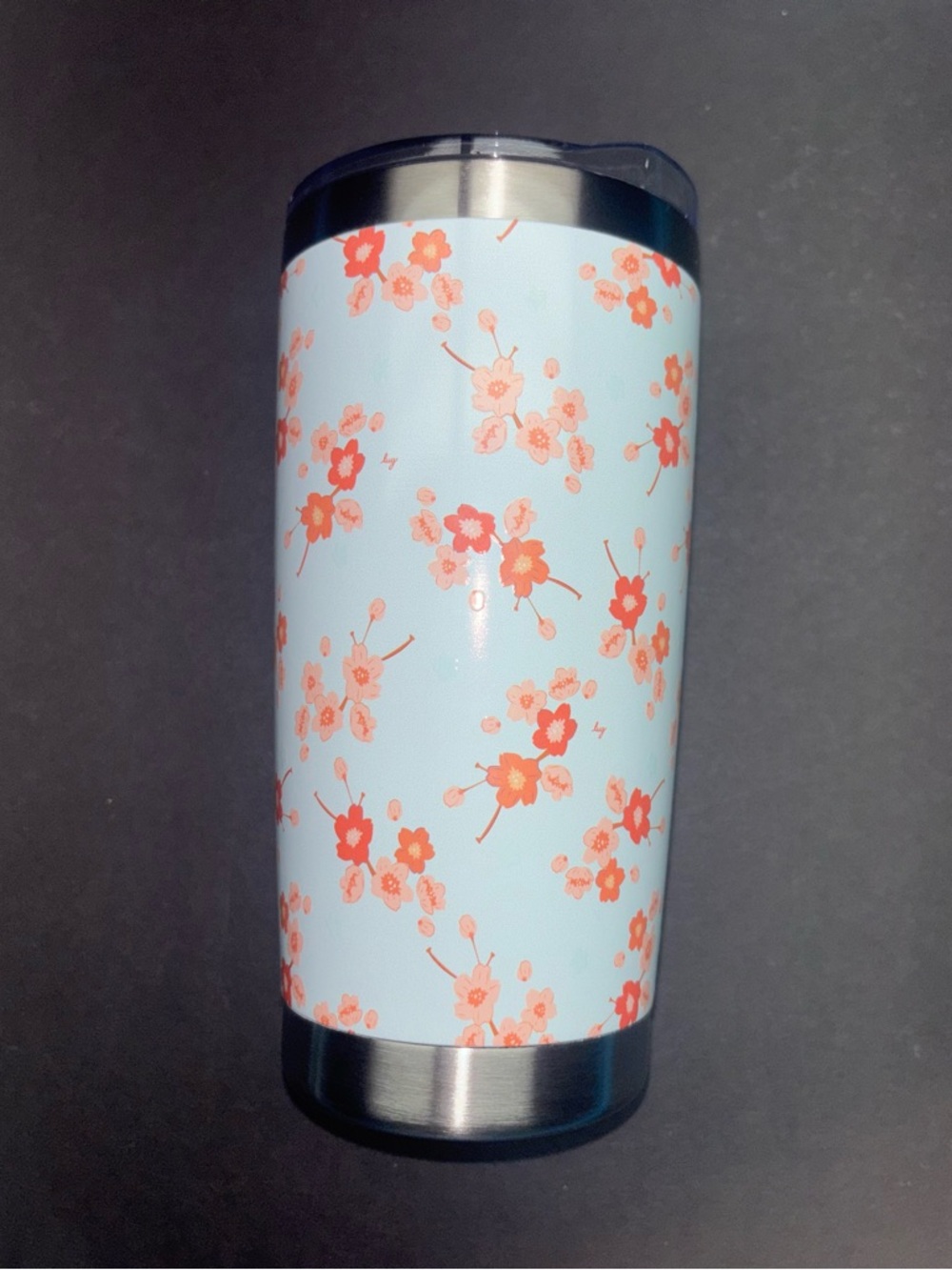 NWT Lug SAKURA GUZZLE Tumbler Cherry Blossoms Insulated Metal Mint Coral Flowers - Picture 3 of 5